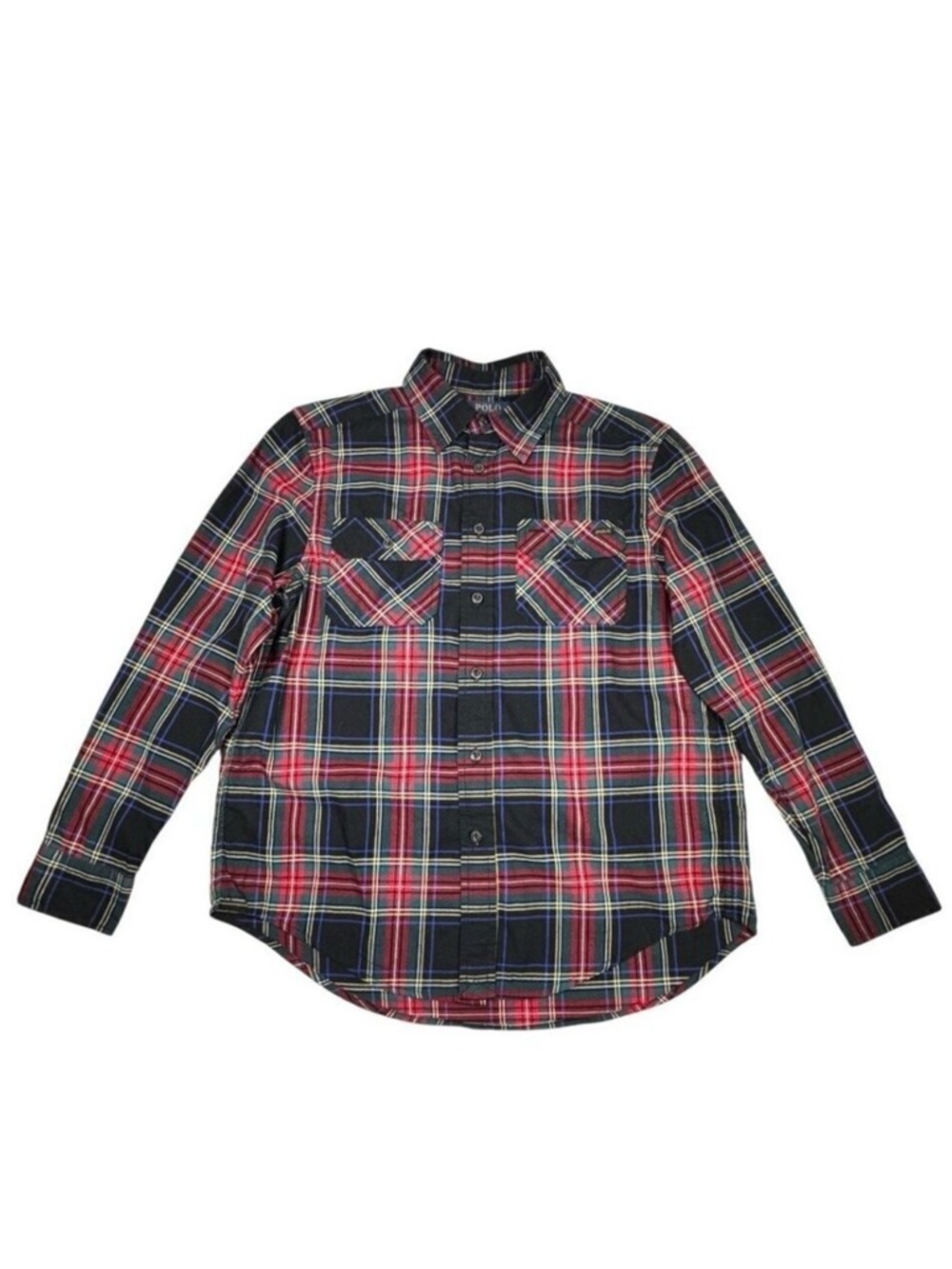 Polo Ralph Lauren Boys Plaid Shirt Sz.M 10-12 Black Button Down 100% Cotton Logo